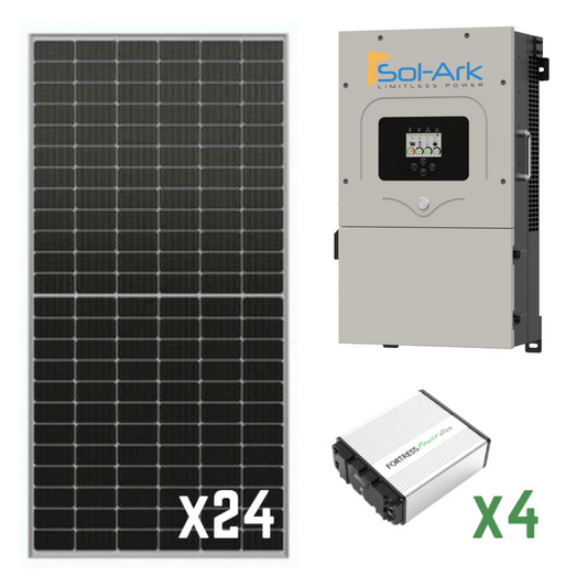 9.6 kW Solar Kit with 12kW Sol-Ark inverter and 21.6 kWh Fortress LifePO4 Battery Bank